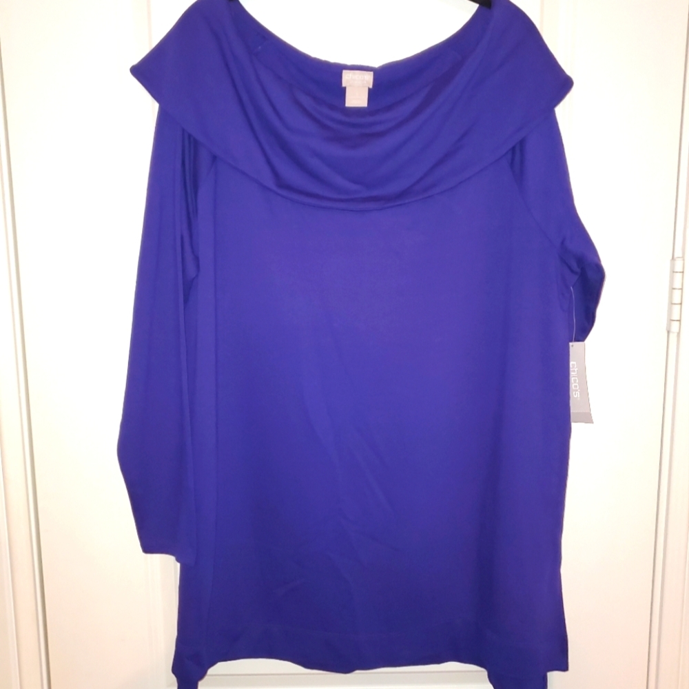 NWT Chicos, 3, Ink Purple, Zenergy Cozy Brushed Fleece Tunic Long Sleeve